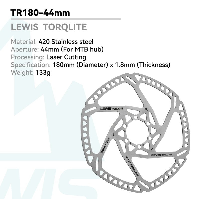 Lewis Torqlite Road Disc Brake Rotor 6 Bolts 1.8mm Thickness | 140mm 160mm 180mm BCD 44mm Gravel