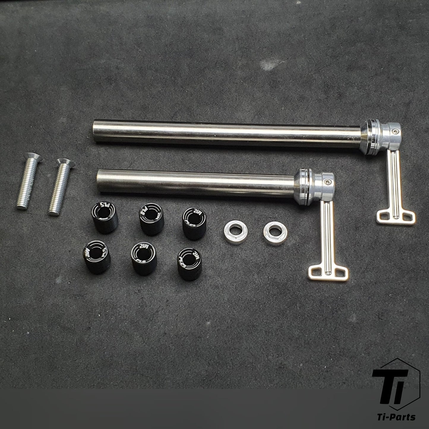 ロードバイク用ディスクブレーキ対応チタン製ユニバーサルスルーアクスル | 12mm 超軽量エアロアクスル、内蔵型隠しQRクイックリリース付き