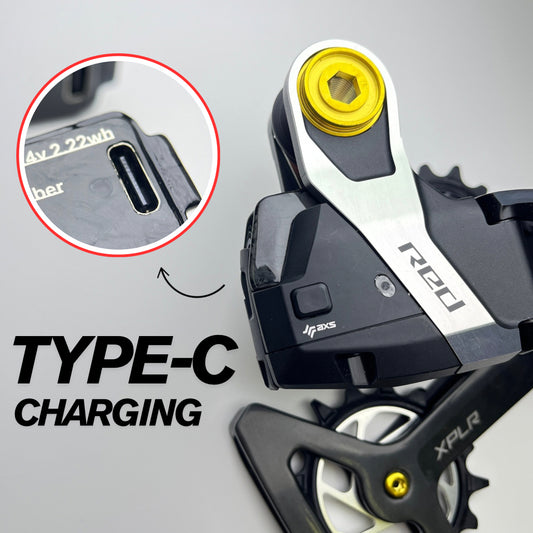 Tiparts Carbon fiber Type-C charging etap battery cover with sram red xplr rear derailluer