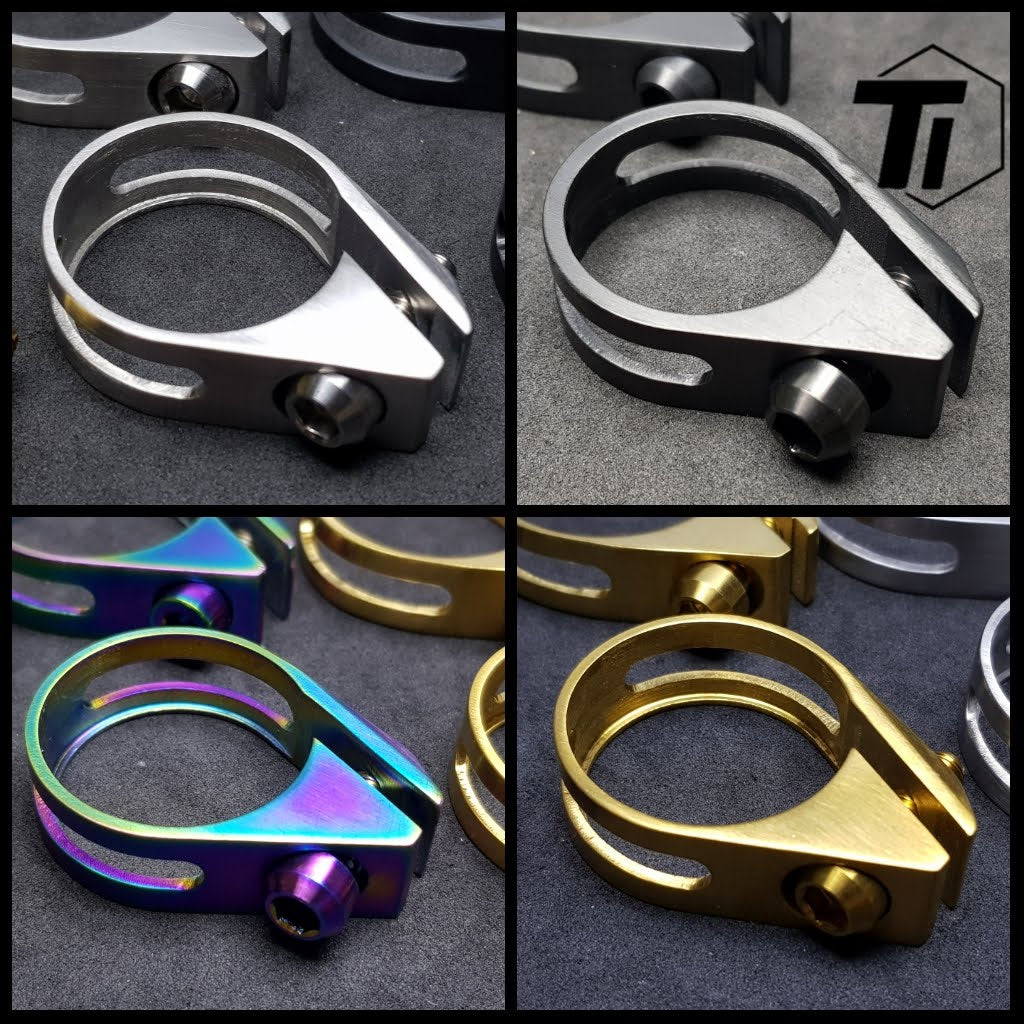 Abraçadeira/Colar de Canote em Titânio | 31,8/34,9mm | Parafuso de Titânio Combinando GRÁTIS!