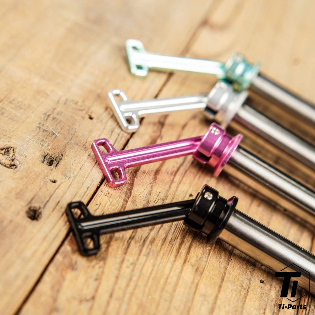 ロードバイク用ディスクブレーキ対応チタン製ユニバーサルスルーアクスル | 12mm 超軽量エアロアクスル、内蔵型隠しQRクイックリリース付き