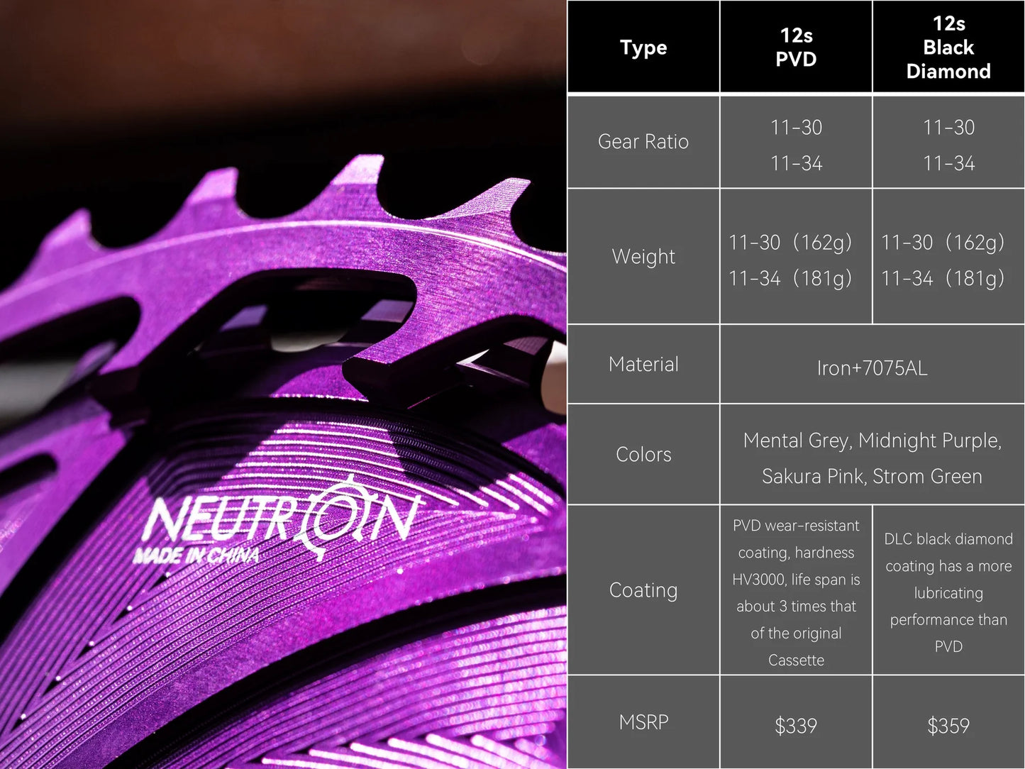 Neutron MK2 Lightweight Cassette 12 speed | Shimano HG | Dura-Ace Ultegra 105