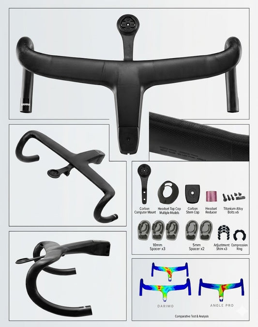 GANNA ANGLE° PRO Carbon Integrated Handlebar | 240g M40X Carbon Flagship | FREE Transition Spacer, Accessories and Computer Mount