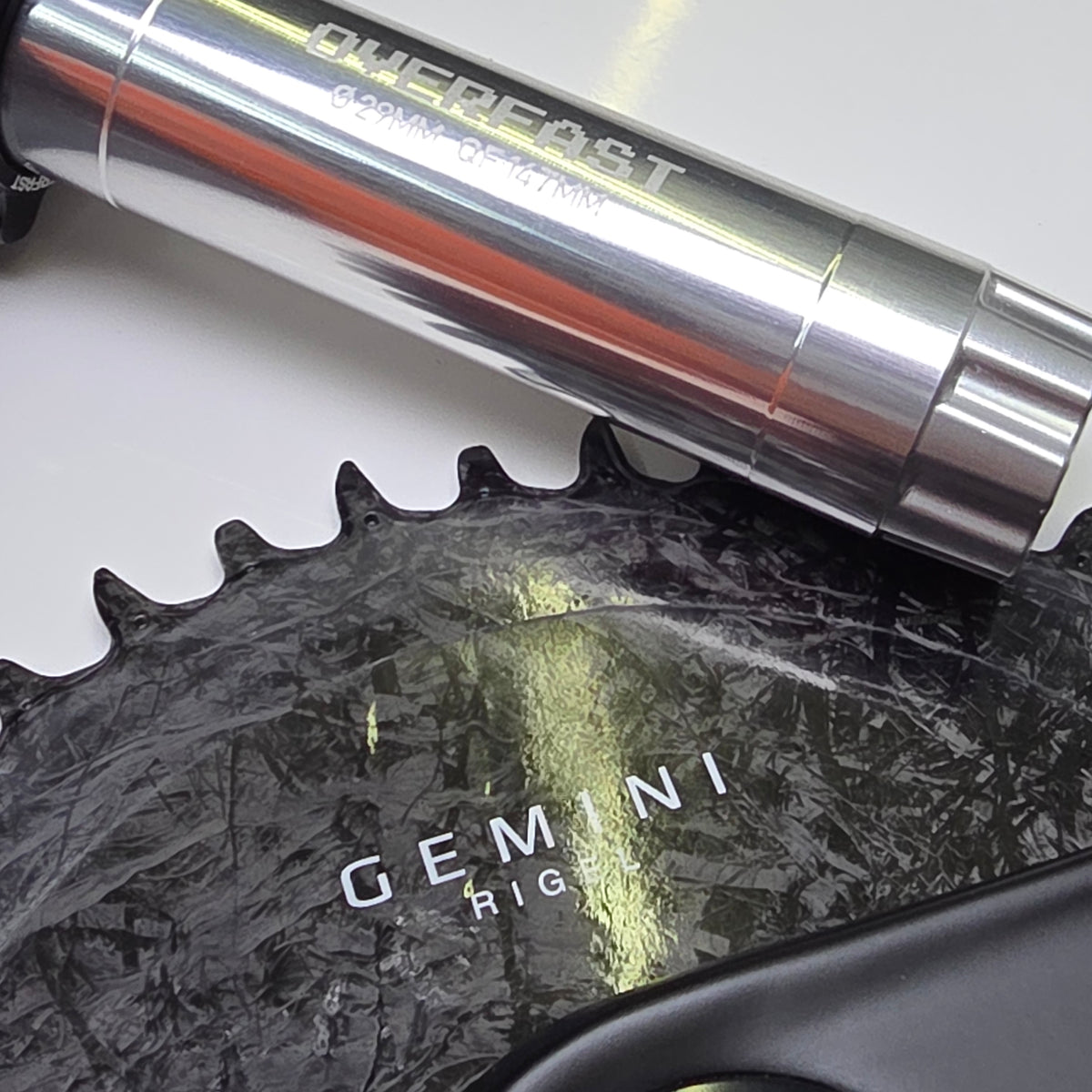 Gemini Rigel Carbon Chainring - Raceface Easton interface Tiparts install with Overfast Vela crankset