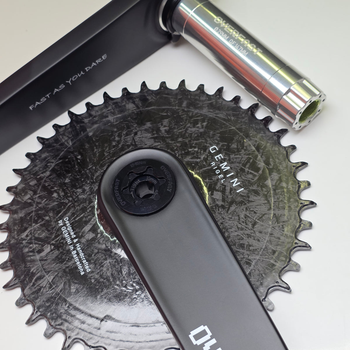 Gemini Rigel Carbon Chainring - Raceface Easton interface Tiparts install with Overfast Vela crankset
