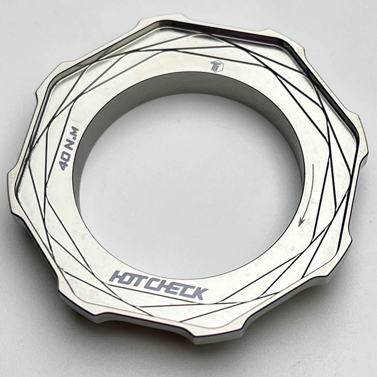 HotCheck x TiParts Titanium Center Lock-låsring för bromsskiva | Utvändig splines | Shimano SRAM