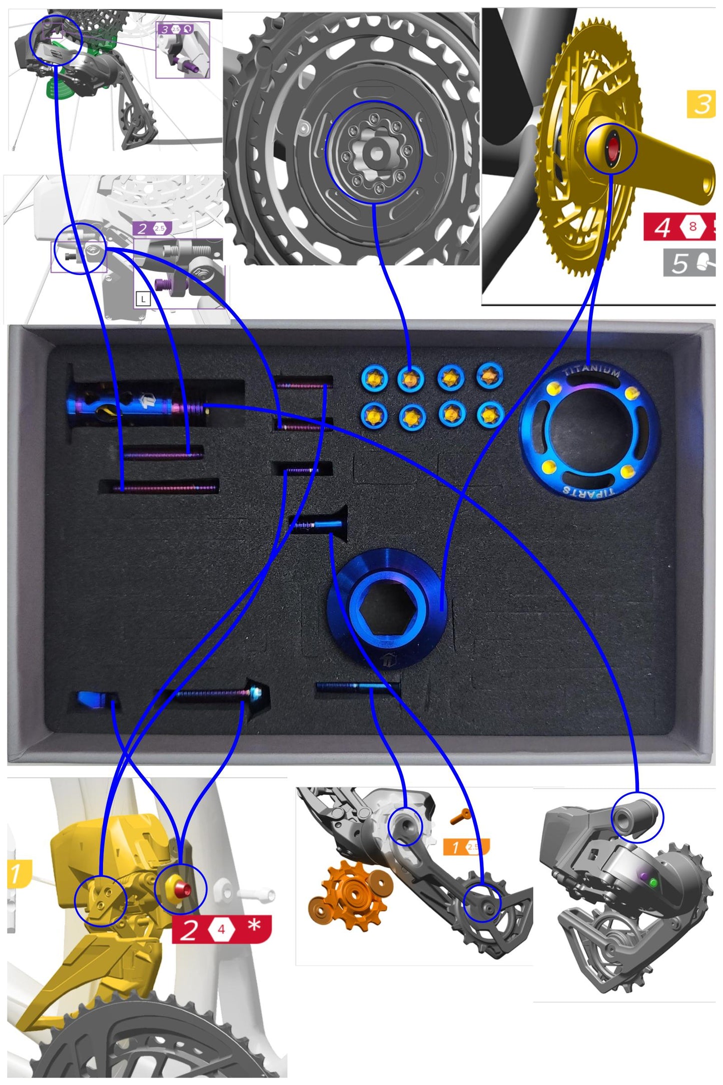 Upgradovací sada pro titanové řazení Sram Red E1 AXS | Kompletní upgrade hydraulických kotoučových brzd Force Riva 12s | Stupeň 5