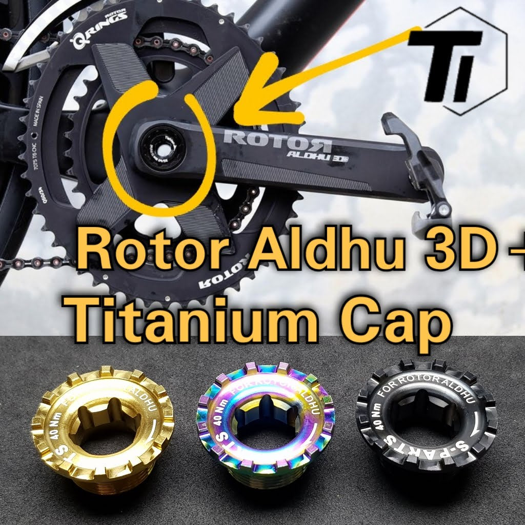 Rotor Aldhu 3D+ Titanium Kurbelarmkappe | Carbon Spider Kurbelgarnitur Aero Bolt Q Ring Power2max | Titaniumschraube