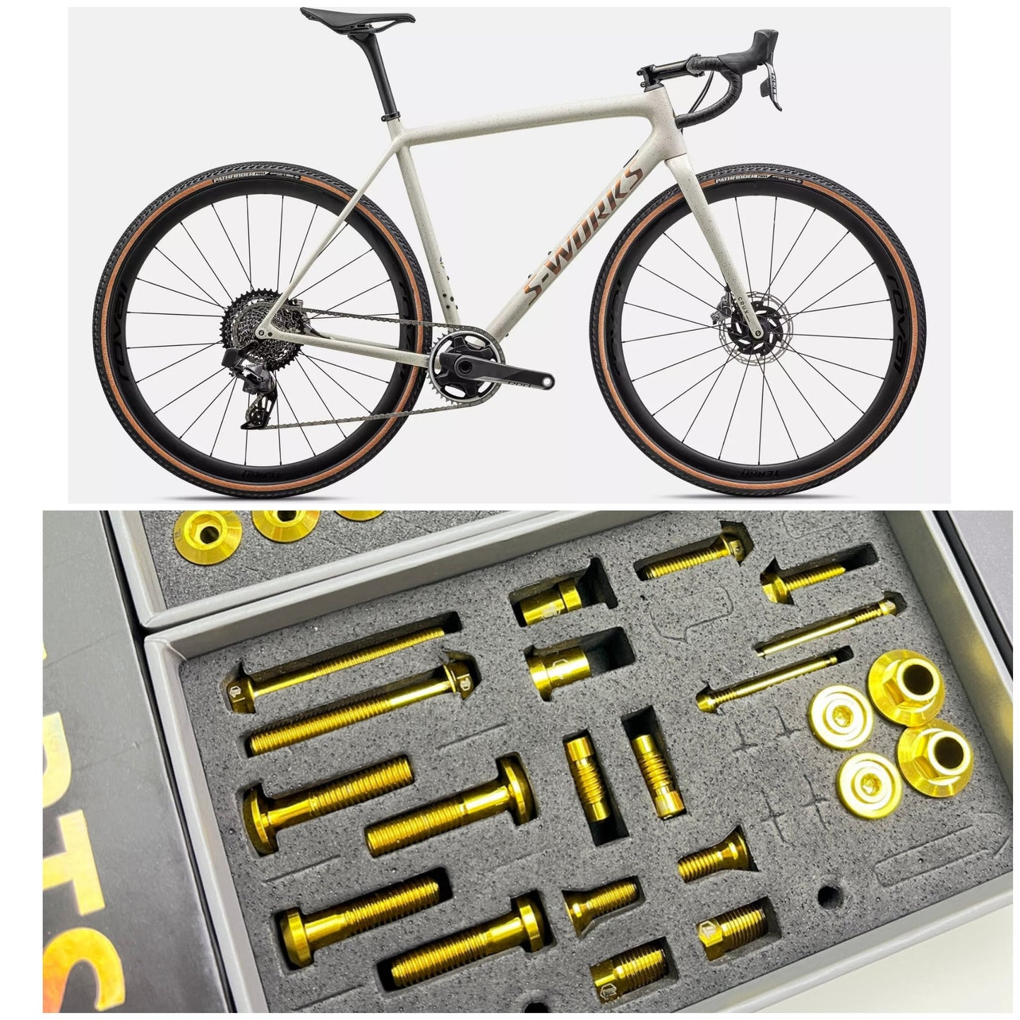 Titanové vylepšení pro Aethos | Specialized Sworks Shimano Dura Ace SRAM RED E1 AXS | R9270 R9250 Di2 Force | Šroub, matice a šroub