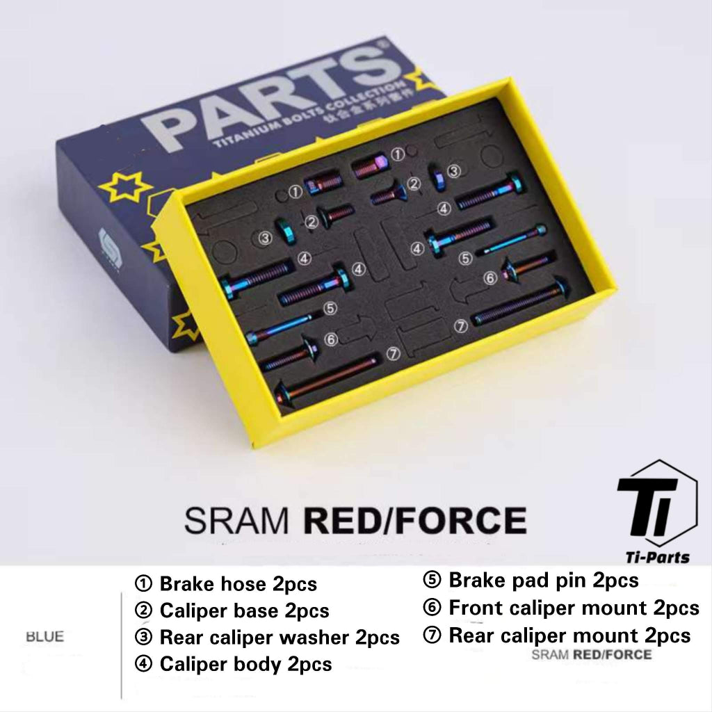 Kit de atualização de freio Titanium SRAM RED Force Rival AXS | Kit de atualização de parafuso de fixação de pinça de freio a disco de estrada 12S | Parafuso de titânio, parafuso de manutenção, porca