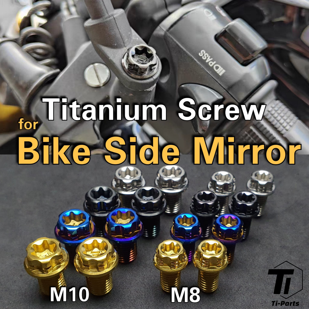 Titanskruv för motorcykel sidospegel | Cykelspegelgänga M10 p1.25 M8 Medurs &amp; Moturs Torx | Grad 5 Ti
